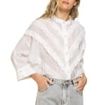 thumbnail image 2 of POL Women's Joy Ruffle Lace Trim Seashell Button Down Shirt-Ivory / L, 2 of 7