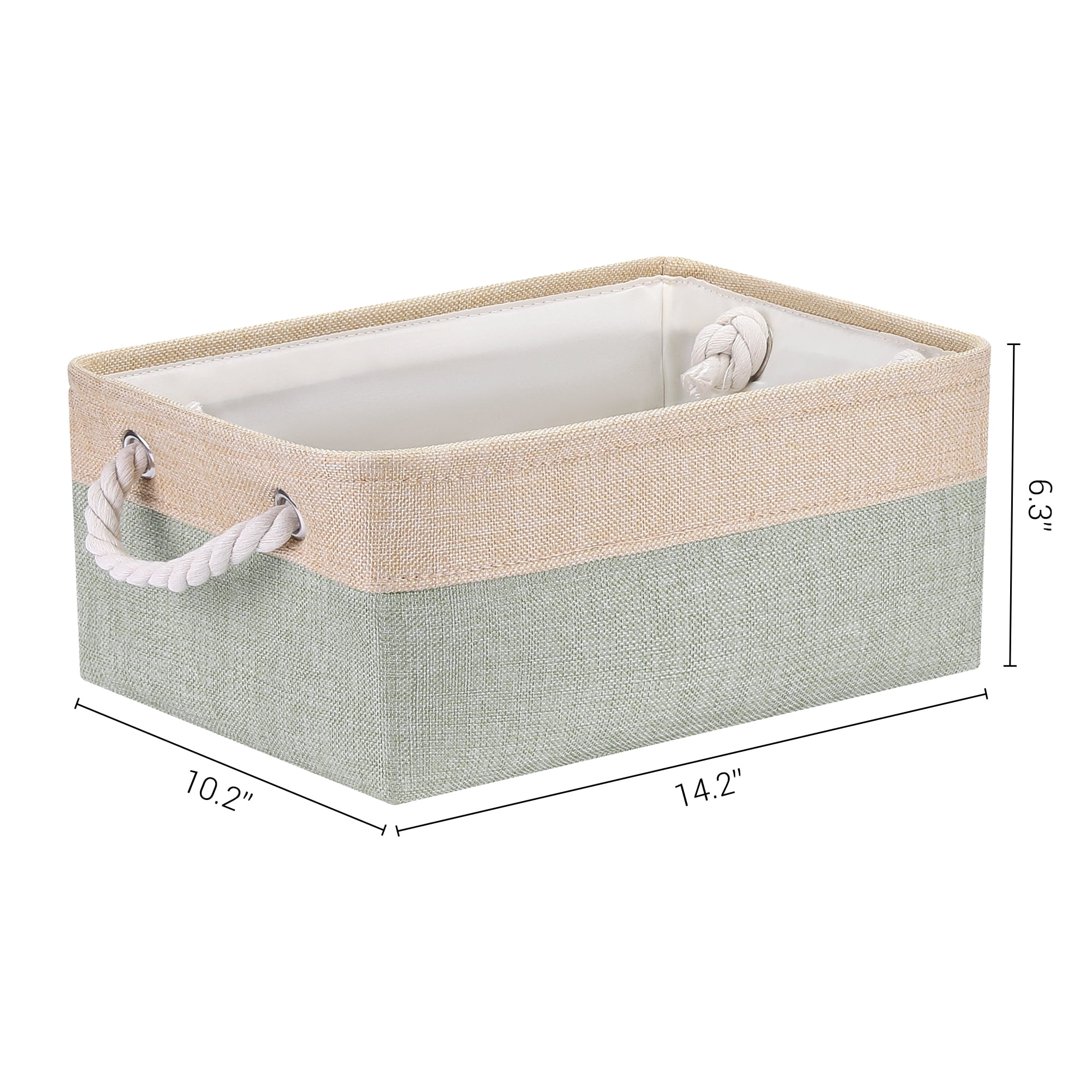 Unique Bargains Storage Bin with Handle Fabric Cube Green/Beige 14*10*6.5in