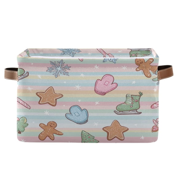 1-Pack Square Closet Organizers with Handles Open Basket Bins Pastel Christmas-themed Storage Basket for Home Office