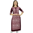 thumbnail image 1 of Phagun Kurta Droite Bordeaux pour Femmes, Manches 3/4, Kurti Décontractée Imprimée - 20, 1 of 2