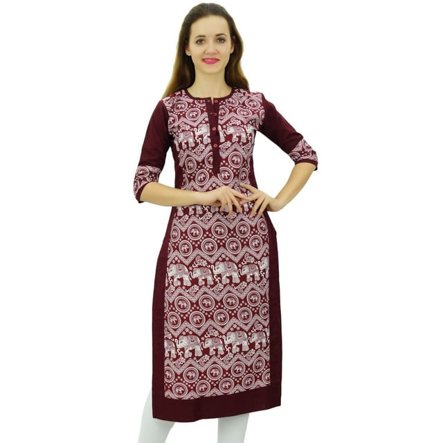 Phagun Kurta Droite Bordeaux pour Femmes, Manches 3/4, Kurti Décontractée Imprimée - 20