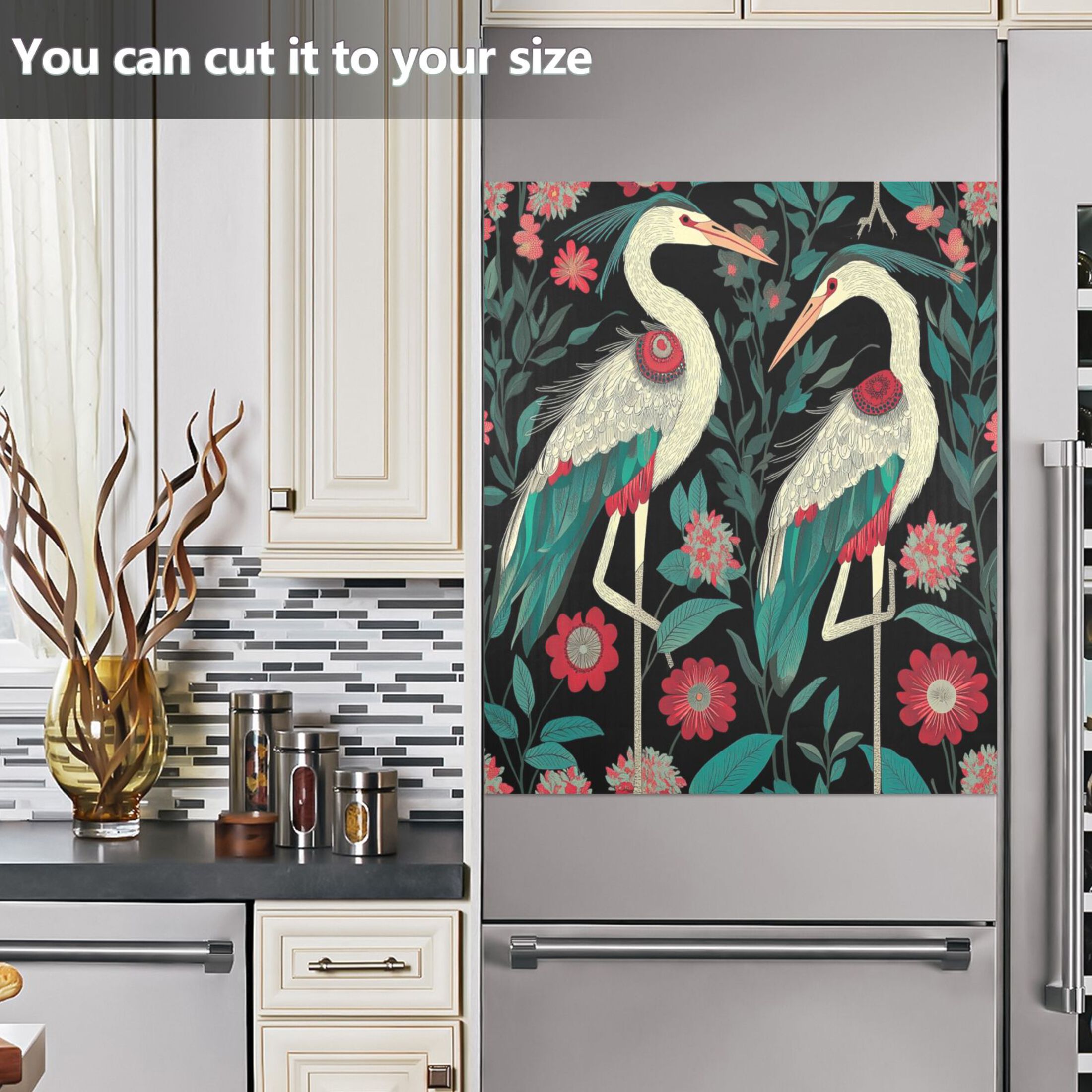 Dishwasher Magnetic Sticker 23x26 Inch Refrigerator Magnetic Sticker Washing Machine Magnetic Sticker Kitchen Panel Magnetic Sticker Home Decor Two Cranes