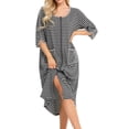 thumbnail image 4 of Hanerdun Women Zipper Nightgown Female 3/4 Sleeve Striped Robe with Pocket Dark Gray M, 4 of 6