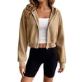 thumbnail image 2 of BXJX Womens Cropped Hoodies, Casual Spring Fall Long Sleeve Zip up Ladies Jackets Khaki Size M, 2 of 8