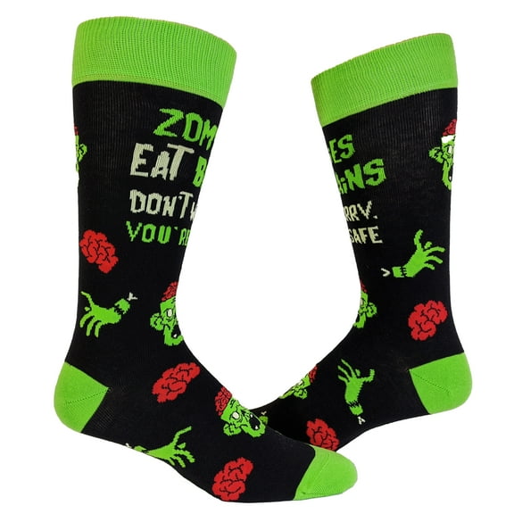 Men's Zombies Eat Brains so You're Safe Socks Funny Sarcastic Humor Halloween Vintage Footwear