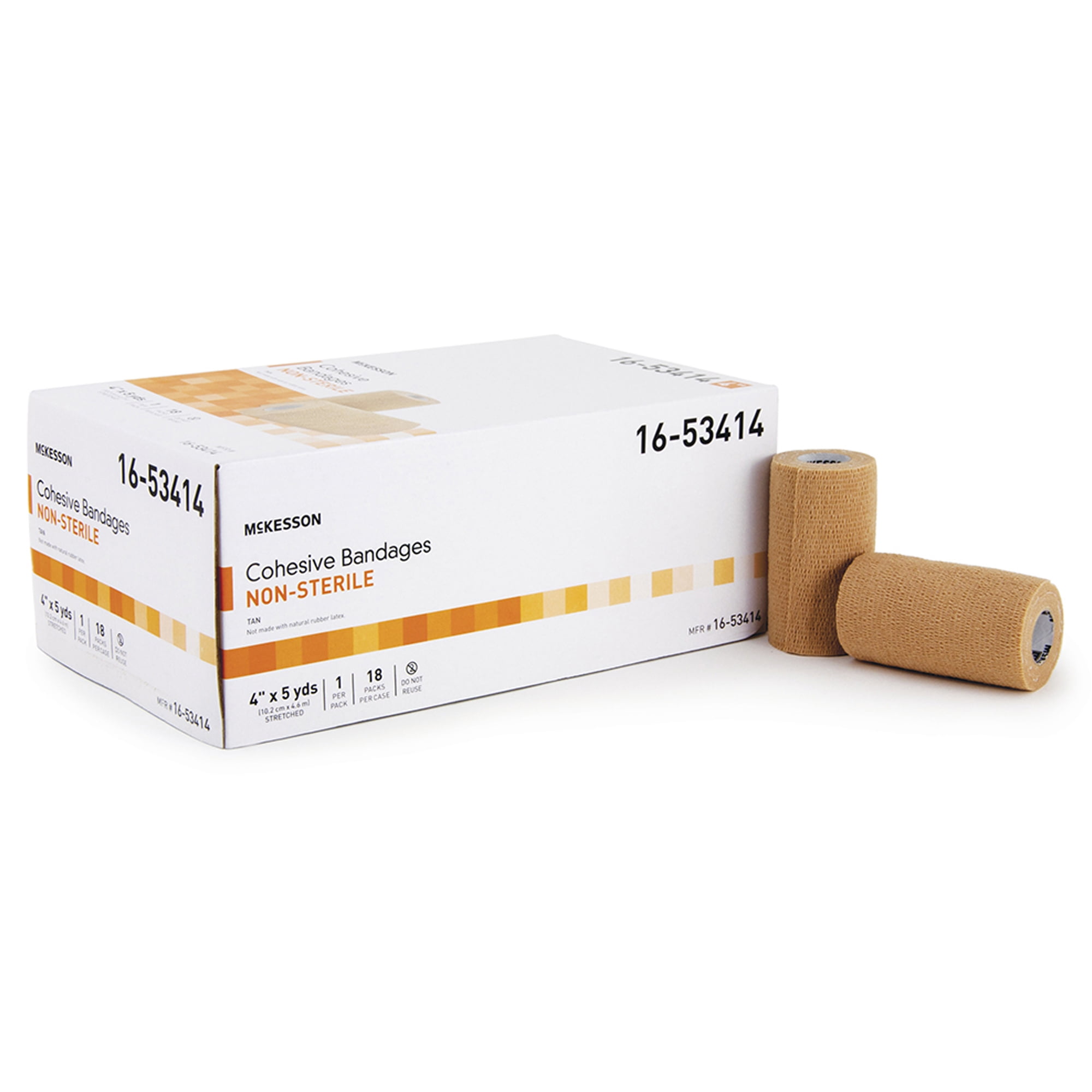 McKesson Cohesive Wound Bandages, Self-Adherent Compression Wrap, 4 in x 5 yd, 1 Count, 18 Packs, 18 Total