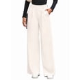 thumbnail image 2 of Women Dressy Work Business Casual Elastic High Waisted Trousers Ribbed Lounge Palazzo Pants Cream White S, 2 of 10