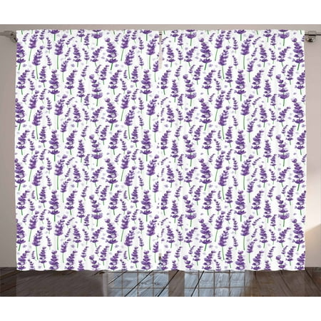 Lavender Curtains 2 Panels Set Pattern With Blossoming Herbs