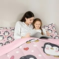 thumbnail image 5 of Manfei Kawaii Grey Penguin Bedding Comforter Set for Kid, Antarctic Wildlife Twin Comforter Sets, Girly Pink Cartoon Reversible Bedding Set, Luxury Bedroom Decor, 2 Pieces, 5 of 8