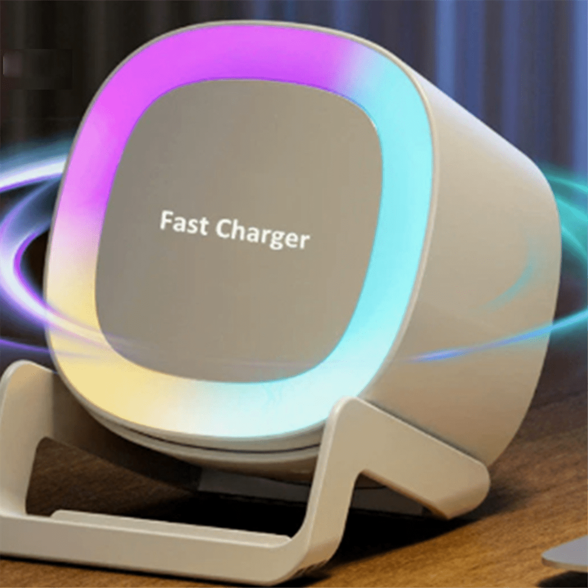 4 in 1 Bluetooth Speaker 15W Wireless Charger Mobile Phone Holder Atmosphere Night Light Desktop Speaker,1 x 4 in 1 Bluetooth Speaker,White