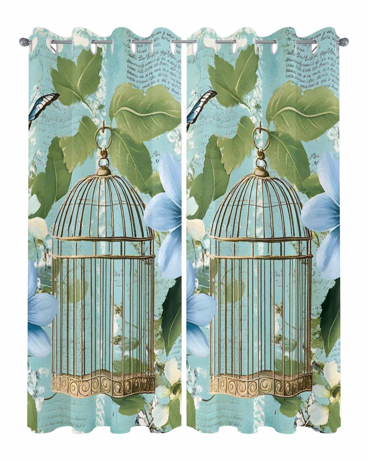 nqOlkjepod Outdoor Curtains for Patio Waterproof, Birds Cage Outdoor Privacy Panels Grommet, Spring Botanical Blue Floral Blackout Outside Curtains for Porch/Cabana/Pergola/Gazebo 54"x95", 2 Panels