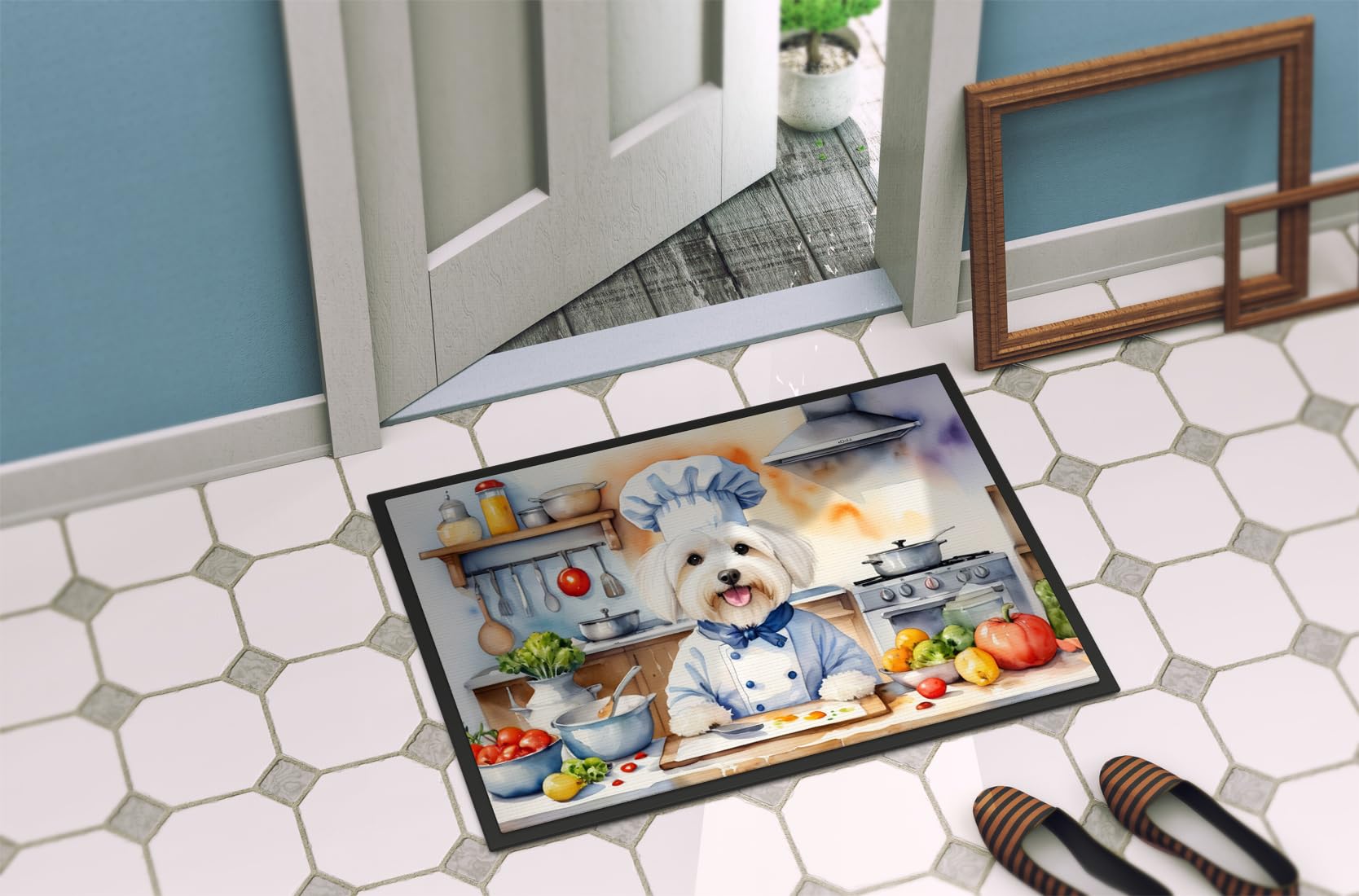Caroline's Treasures DAC6236JMAT Coton de Tulear The Chef Doormat Front Door Mat Indoor Outdoor Rugs for Entryway, Non Slip Washable Low Pile, 24H X 36W