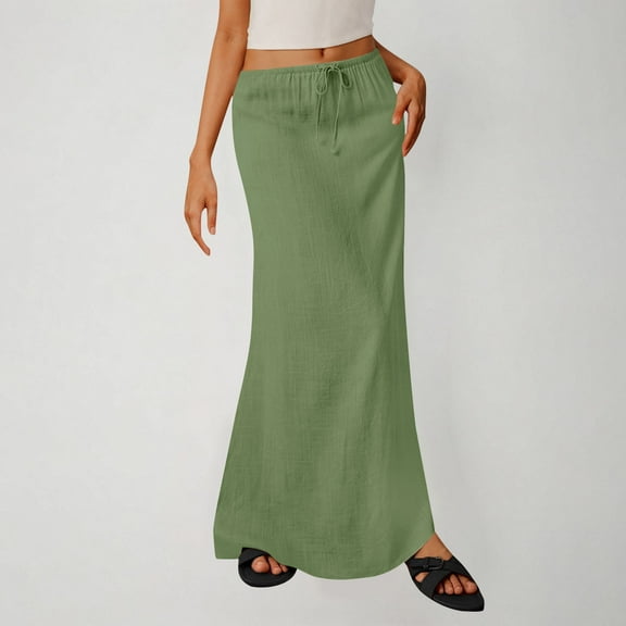Tqcoqu Women's Elastic Waist Drawstring Skirt Casual Flowy Skirt Casual&Daily Wear,Green,Women's S-XXL