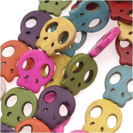 - Dyed Stone Carved Flat Skull Beads Dark Color Mix 21x20mm - 18 Inch Strand