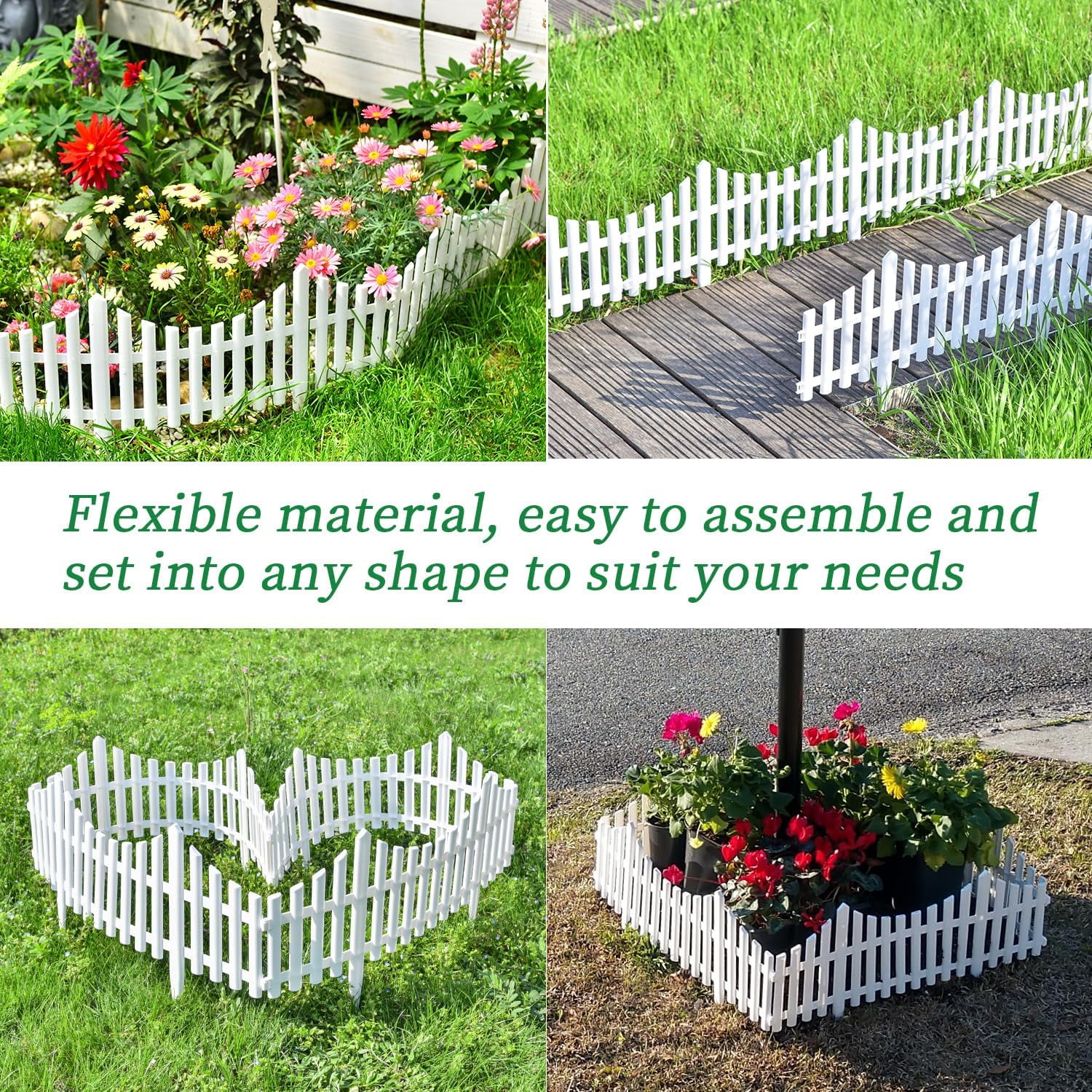 Sungmor 13 in x 24 in Vertical White Plastic Garden Border Edging, Easy Set, 4 Count