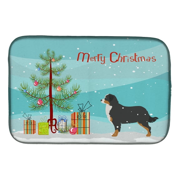 Bernese Mountain Dog Merry Christmas Tree Dish Drying Mat