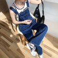 thumbnail image 4 of Y2k Retro Dark Blue Overalls Jeans for Women's Korean Fashion Denim Romper Jumpsuit Summer Loose Size High Street Baggy Trousers, 4 of 6
