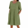 thumbnail image 3 of Sentmoon Robes en Lin pour Femmes 2026 avec Poches Col Rond Couleur Unie Robe de Bal Manches Courtes Coupe Régulière Indispensables pour la Plage et l'Entraînement Robes Décontractées pour Femmes pour un Usage Quotidien Vert TG, 3 of 9