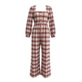 thumbnail image 4 of Aimik Womens Plaid Print Jumpsuits Long Sleeve Square Neck Wide Leg Jumpsuits with Pockets Fall Vacation Casaul Jumpsuit for Women, 4 of 5