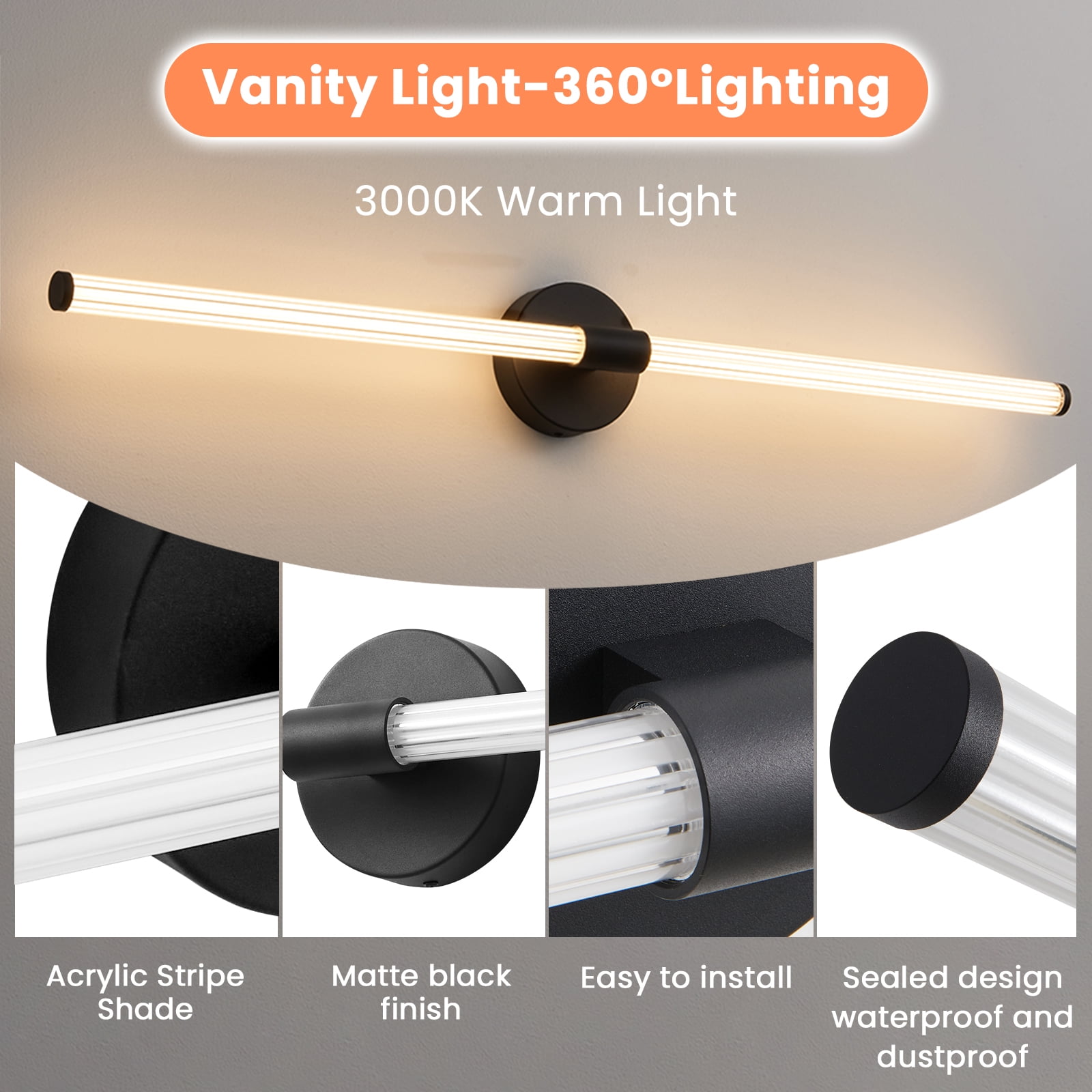 Deyidn 39.4 inch Black Modern Wall Sconce, Dimmable LED Light Bar for Mirror, Dresser, or Vanity