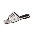 thumbnail image 2 of Samdudou Slides for Women Summer Open Toe Flat Sandals Chic Polka Dot Print Ruched Straps Square Toe Slip On Shoes Elegant Vacation Beach Footwear for Ladies, 2 of 9