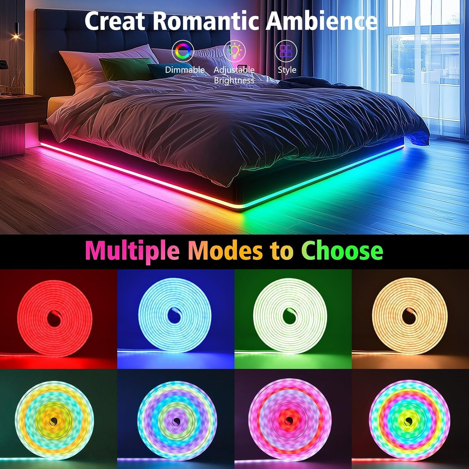 Neon Rope Lights , Flexible LED Strip Lights with App & Remote Control, Music Sync RGB Light Strip, IP65 Waterproof Rope Lights for Bedroom, Gaming Room, Party Decor