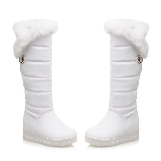 Botas de mujer Hebilla de metal Grueso Fleece Slip-on Plataforma Tacón medio Color sólido Invierno Cálido Botas de nieve hasta la rodilla Wmkox8yii ghj2432