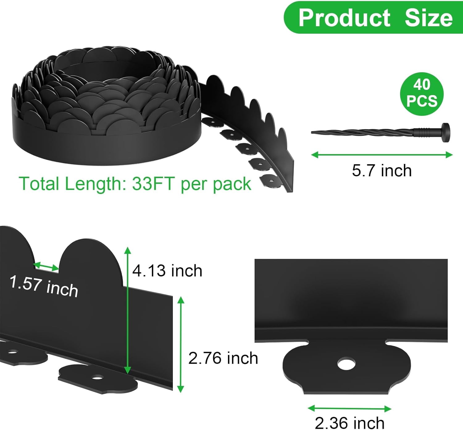 NEYCIL Landscape Edging 33ft, 4in Tall Garden Edging with 40pcs Spikes, Flexible Plastic Landscape Border for Grass, Yard, Flowerbeds, Gravel, Black