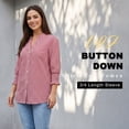 thumbnail image 4 of VDJ Button Down Shirts for Women Gingham Plaid V Neck Tops 3/4 Sleeve Length Business casual Blouses 2026 Fall Outfits Size M, 4 of 12