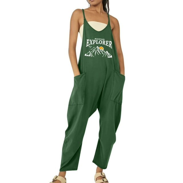 Cathalem Jumpsuits for Women Dressy Sleeveless Adjustable Strap Short Rompers Jumpsuit wiith Pockets,Green S