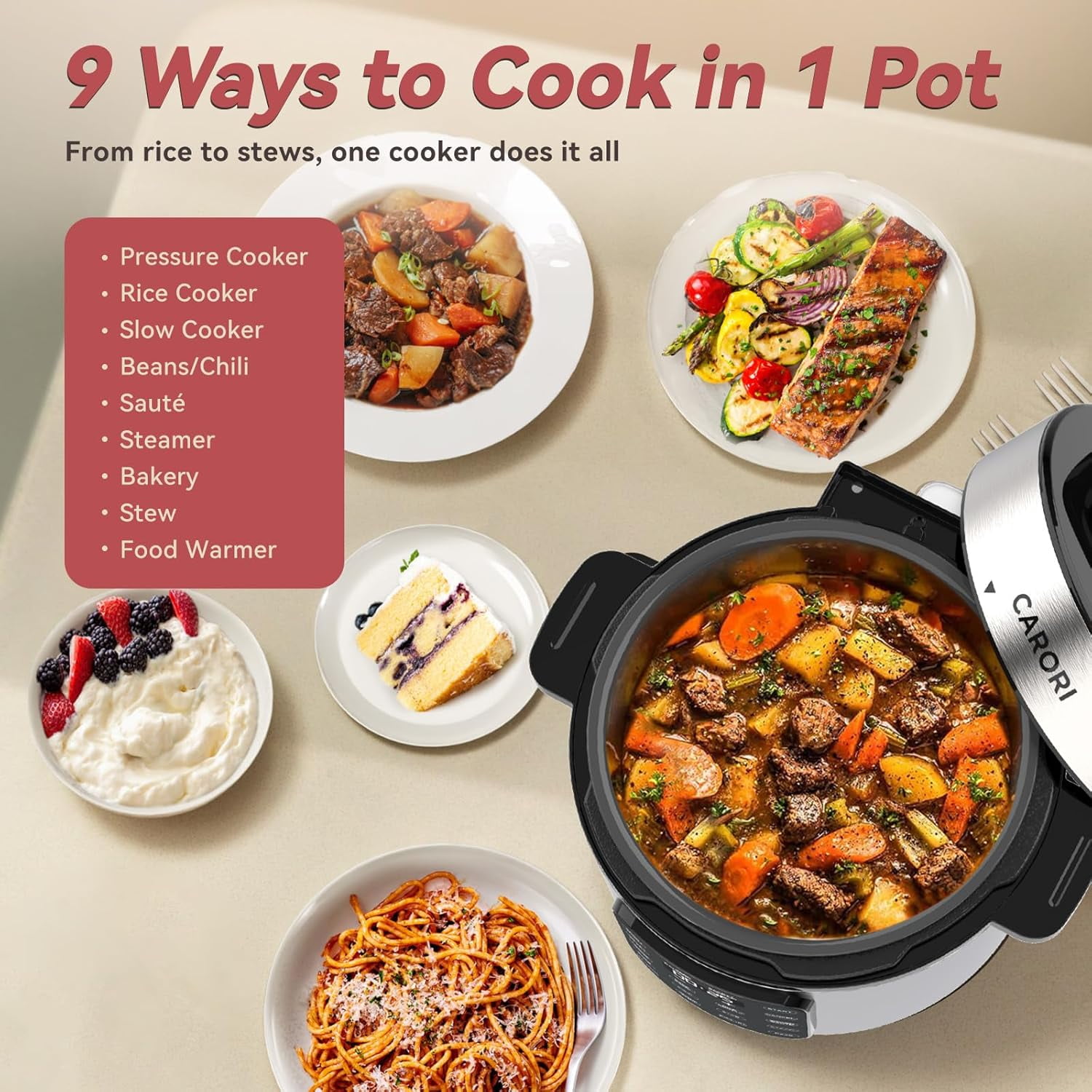 Electric Pressure Cooker 6 Qt, 9 Functions Programmable  with IMD Touchscreen, Rice Cook, Slow Cook, Steam, Sauté, Warm, 16+ Safety Features, 1000W Silver