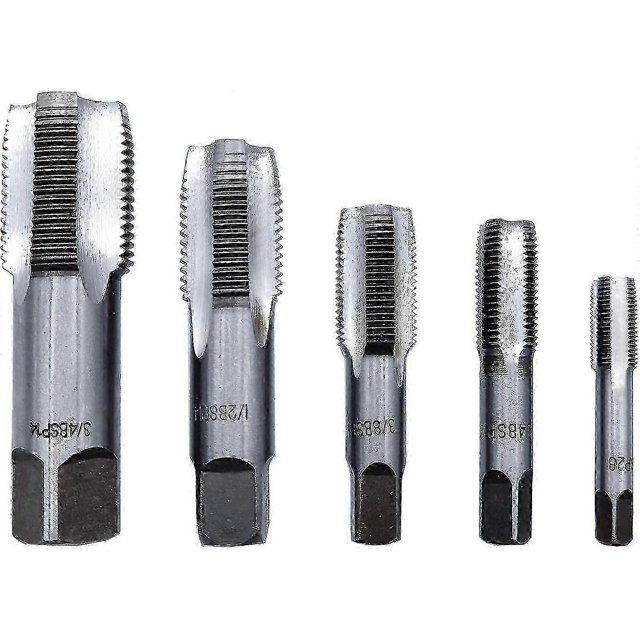 OBPSFY 5PCS BSP Pipe Tap Set,Bearing Steel Threading Taps Tool for clean/re-thread damaged/Jam Pipe threads1/8", 1/4", 3/8", 1/2" 3/4