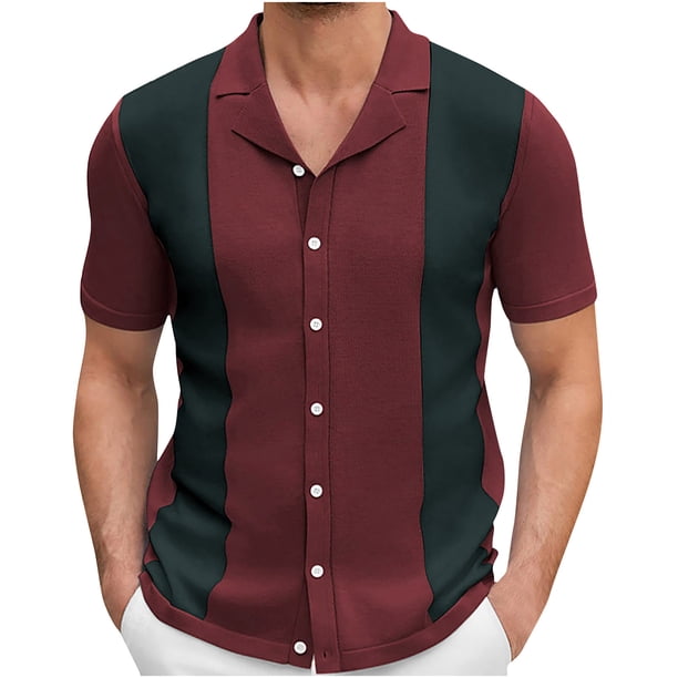 Mens Camisas de Verano de Punto de Color Sólido Manga Corta Cuello de Vuelta, Ligero Casual Bajo las Camisas para Hombres