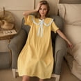 thumbnail image 2 of Ecqkame Women's Summer Nightgown Solid Color Cute Doll Collar Bow Short Sleeve Nightdress Elegant Tie Comfy Home Clothes 03-Yellow L, 2 of 5