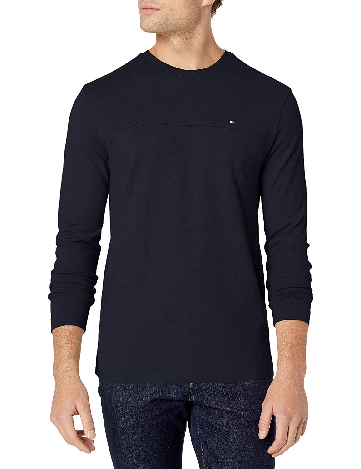 Tommy Hilfiger Men's Long Sleeve Cotton T Shirt, Sky Captain, Medium ...