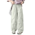 thumbnail image 6 of NIEWTR Teen Girls Sweatpants Wide Leg Baggy Pants Open Bottom Athletic Girls Uniform Dress Pant Kids Youth Girls' Pants with Pockets Size 2T 3T 4T 5T 6T 7T 8T 9T(A-Green,13-14 Years), 6 of 6
