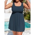 thumbnail image 3 of Asoul Womens Scalloped Ribbed Swim Dress Full Coverage Tummy Control One Piece Swimsuits Flowy Bathing Suits, 3 of 7