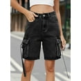 thumbnail image 6 of Women'S Y2K Baggy with Multi Pockets Bermuda Wide Leg Knee Length Long Jean Shorts Streetwear Jorts Black Grey L, 6 of 9