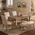 thumbnail image 1 of Morden Fort Farmhouse Dining Table Set for 6, Rustic Wooden Kitchen Table with Upholstered Bench&4 Chairs, Country Style Dining Set for Family Gatherings, 1 of 4