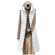 FAIWAD Puffer Vest for Women Sleeveless Quilted Hooded Winter Coats Zip Long Puffer Jacket Warm Outerwear
