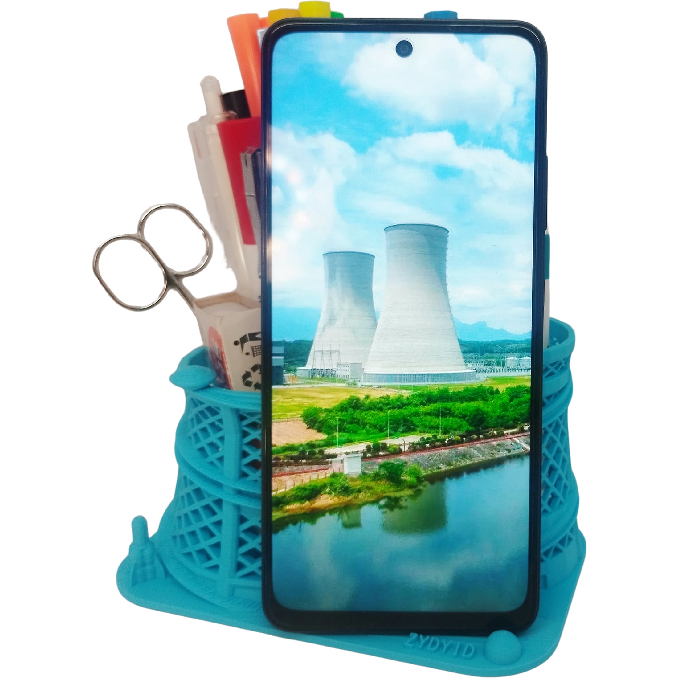 Cooling Tower Pen Holder with Phone Stand | Desk Accessory for Home & Office