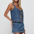 thumbnail image 4 of Women'S 2 Piece Denim Outfits Tie Up Sleeveless Top Shorts Set Tracksuit Y2k Two Piece Jeans Set Vacation Outfits Blue M, 4 of 8