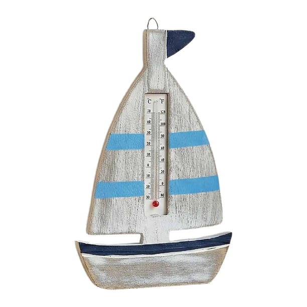 Termómetro de madera con termómetro náutico para pared, decorativo para colgar en el jardín. Barco 265x17cm