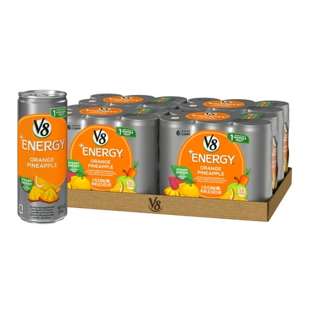 (24 Cans) V8 +Energy Orange Pineapple, 8 Fl Oz