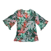 Anne Cole Women's Flounce Slightly Sheer V Neck Tunic Swimsuit Cover Up (Zesty Trop, M/L)