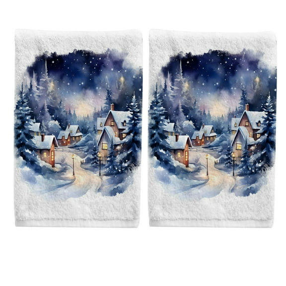 Ryvnso Winter Houses with Snow Hand Towels Set for Bathroom Cotton Face Towel Decorative 15.5x29.5 inch