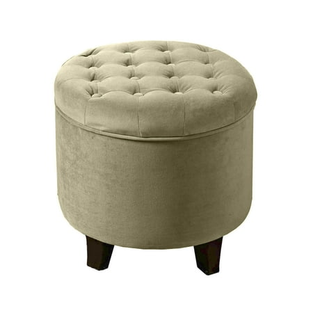Solid Teak Footstool - HomePop Tufted Round Ottoman with Storage, Multiple Colors