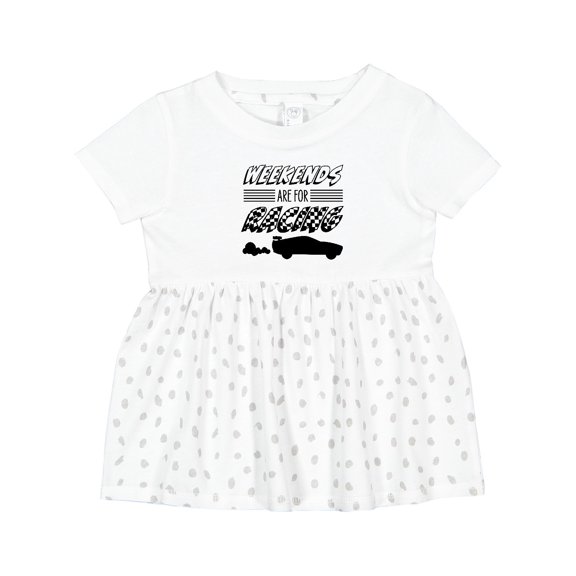 Inktastic Weekends Are for Racing Race Car Silhouette and Racing Flag Girls Baby Dress