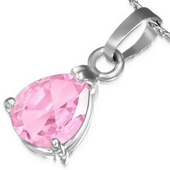 Fashion Alloy Silver-Tone Light Pink Teardrop CZ Womens Pendant Necklace