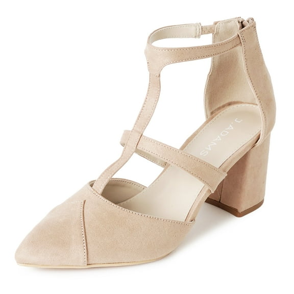 J. Adams Michelle Women's Chunky Block Heel Pointed Toe T-Strap Dress Shoes - Elegant Suede Pumps for Office & Party